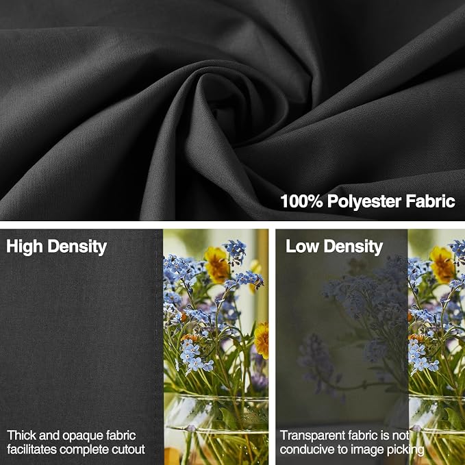 Black Backdrop Curtain 7x10ft (WxH), Black Photo Backdrop for Photography Polyester Collapsible Background Screen for Portrait, Product Video, Pet, Photoshoot, Birthday, Party