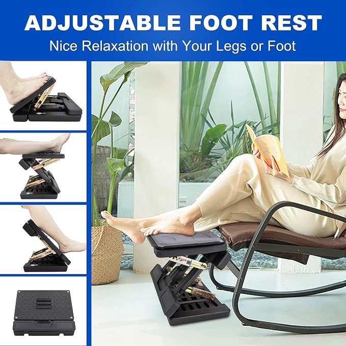 Under Desk Footrest - Detachable Memory Foam Cushion & Massage Roller, Tool-Free Height & Angle Adjustable Foot Stool, Ergonomic Leg Rest for Office, Home & Gaming Comfort, (Gray Plus)