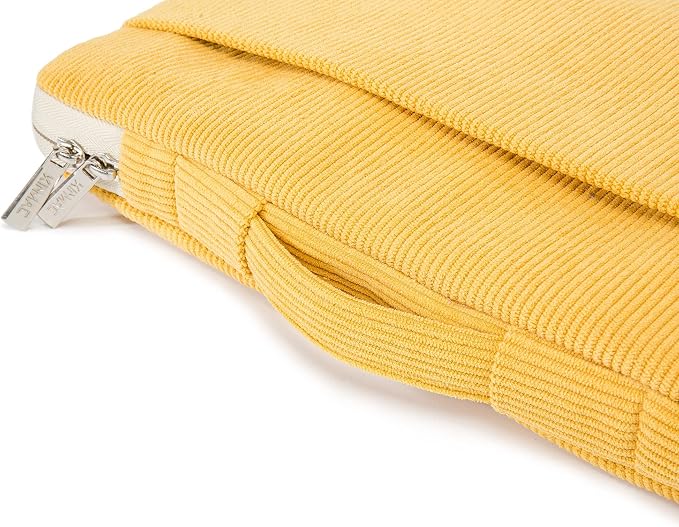Kinmac Yellow Corduroy 360° Heavy Duty Protective Laptop Sleeve Case Bag Cover with Handle for MacBook Air 13 inch,iPad Pro 13 inch and 13.3 inch HP,Dell,Lenovo,Asus,Acer Laptop