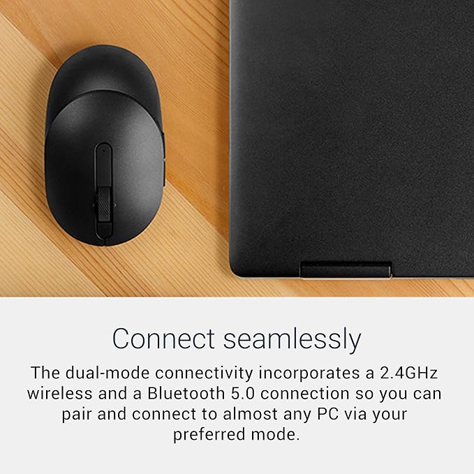 Dell Mobile Wireless Mouse - MS3320W, Wireless - 2.4 GHz, Bluetooth 5.0, Optical LED, Mechanical Scroll, 1600 DPI, 3-Buttons - Black