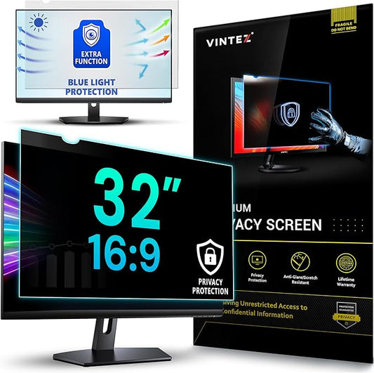 VINTEZ 32 Inch 16:9 Privacy Screen for Computer Monitor and Laptop - Anti Glare Protector Film Blue Light Filter Eye Protection - Computer Screen Privacy Shield, [1 Pack]