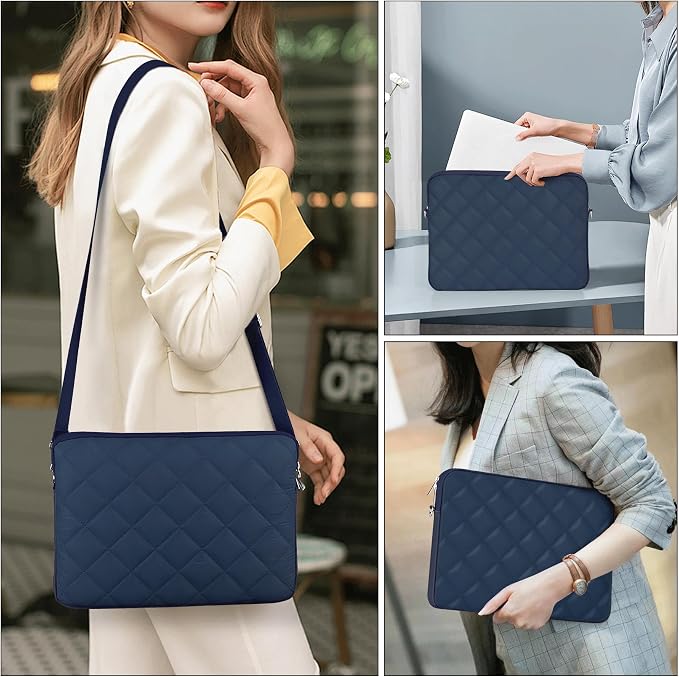Puffy Quilted Laptop Sleeve with a Removable Shoulder Strap Compatible with MacBook Air/Pro, 13-13.3 inch Notebook, Compatible with MacBook Pro 14 inch M3 M2 M1 Chip 2023-2021