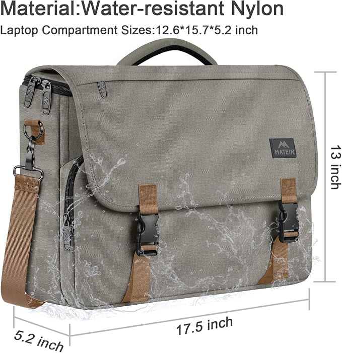 MATEIN Messenger Bag for Men, Briefcases Lightweight Men's Laptop Bag 17.3 inch Water Resistant Crossbody Satchel Computer Work Office Case with Shoulder Strap, Brown