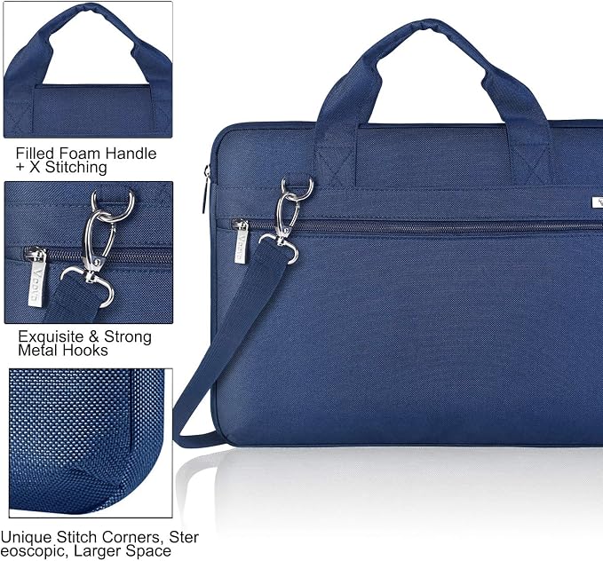 Voova Laptop Bag 13-14 Inch, 360° Protective Laptop Case Sleeve with Shoulder Strap Compatible with Macbook Air 13, MacBook Pro 13/14, Waterproof Computer Bag Slim Briefcase for Men Women, Blue