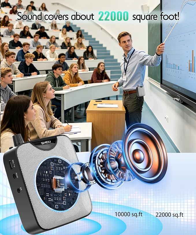 SHIDU 35W Power Voice Amplifier with Bluetooth Wireless Lavalier Microphone, Portable Teacher Mic with Speaker Personal Clip On Microphone System for Teacher Meeting Training-M500 (Black)