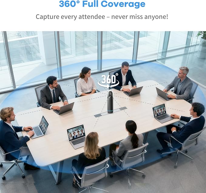 KanDao Meeting Pro 360-degree Video Conference Camera with Microphones and Speakers, AI Tracking, Smart Zooming, Automatic Focus, 4-in-one Standalone Meeting Room Camera System, Wi-fi/HDMI/USB