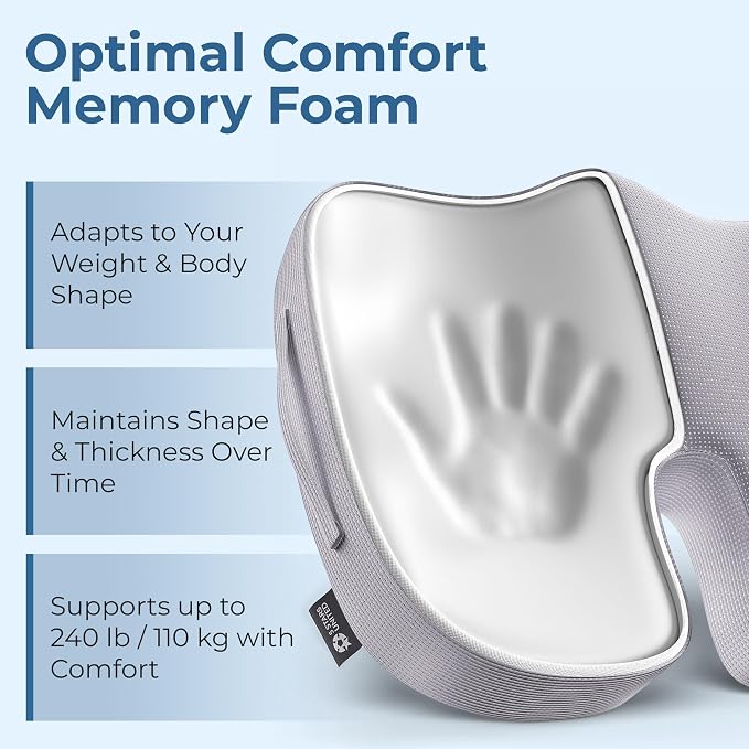 5 STARS UNITED Seat Cushion - Memory Foam Chair Cushion for Tailbone Pain Relief - Ergonomic Support for Coccyx, Sciatica & Butt - Office, Desk & Gaming Chair, Car Seat, Wheelchair, Airplane, L Gray