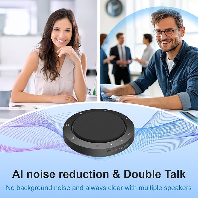 Conference Speaker and Microphone, Dual Al Mics with 360° Voice Pickup & Clear Sound, 10-14H Call Time, Bluetooth & USB-C/A Connection, Speakerphone for 1-6 People, Small Teams & Home Office