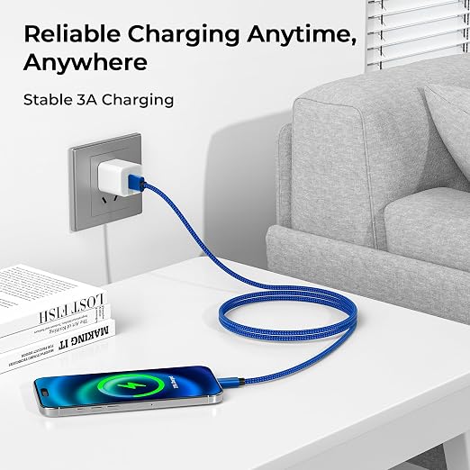 Basesailor for iPhone 17 16 Pro Max Charger Cord,USB to USB C Cable,Type C Charging Power Cord for Apple 17e 15 iPad 10 Air 4 5,Samsung Galaxy S26 S25 S24 S23,Blue,2Pack 6.6FT(2M)