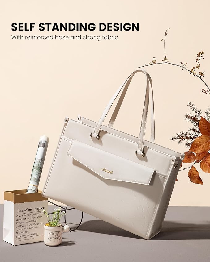 LOVEVOOK Laptop Bag for Women, 15.6'' Laptop Tote Purse 2-in-1 Professional Work Bag Business Briefcase with Clutch Purse, Waterproof Leather Computer Handbag for Teacher Office Travel