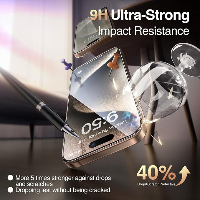 SMARTDEVIL 3 Pack Tempered Glass for iPhone 15 Pro Max Screen Protector, Military-Grade Shatterproof Protection, 9H Hardness, Fast & Easy Installation, Case Friendly Design