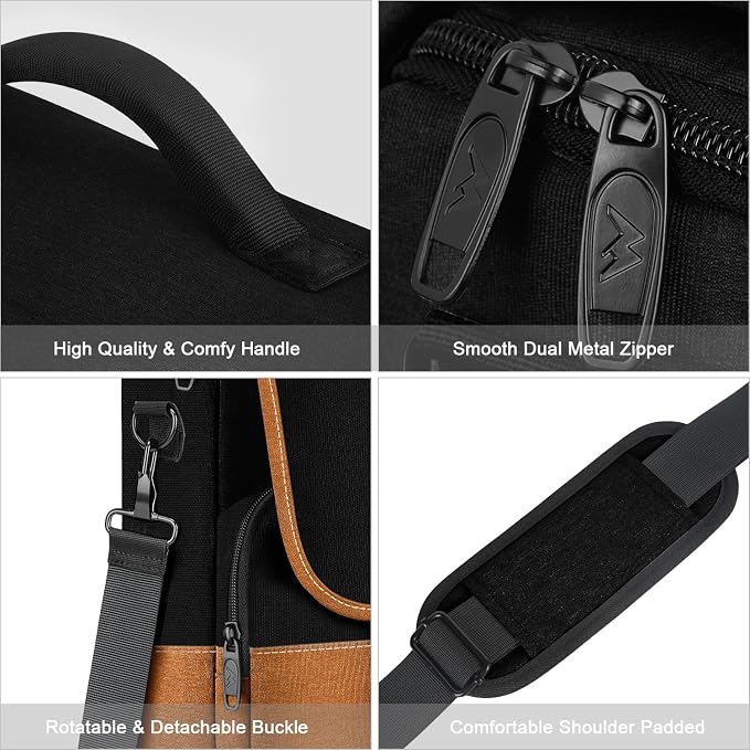 MATEIN 15.6 inch Messenger Bag for School, Briefcase Lightweight Men's Laptop Bag with Adjustable Shoulder Strap, Water Resistant Crossbody Satchel Computer Case for College Work, Black & Brown