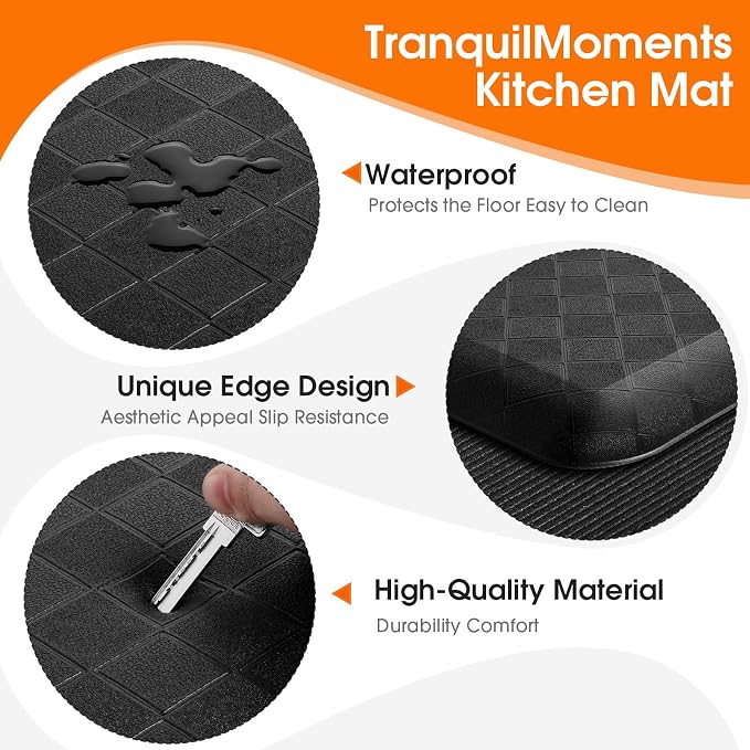 4/5 Inch Extra Thick Kitchen Mats for Floor,Non Slip Anti Fatigue Kitchen Rugs,Waterproof Stain Resistant Sink Mat,Cushioned Standing and Comfort Mats for Office (17"x24" Black)