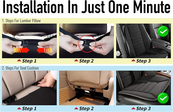 Lofty Aim Car Seat Cushion with Back Support Pillow, Comfy Lumbar Support & Seat Cushion, Memory Foam Driving Pillow for Back-Sciatica Pain Relief, Auto Pad Suitable for Car, Truck, SUV - Black
