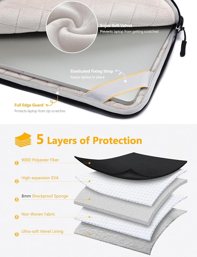 HYZUO 14-15 Inch Laptop Bag Sleeve for MacBook Air 15 M5 A3448 M4 M3 M2 2026-2023, MacBook Pro 15, XPS 14/15 Plus, 15" Surface Laptop, Notebook Case for 14" Dell HP Lenovo Asus Acer, Black