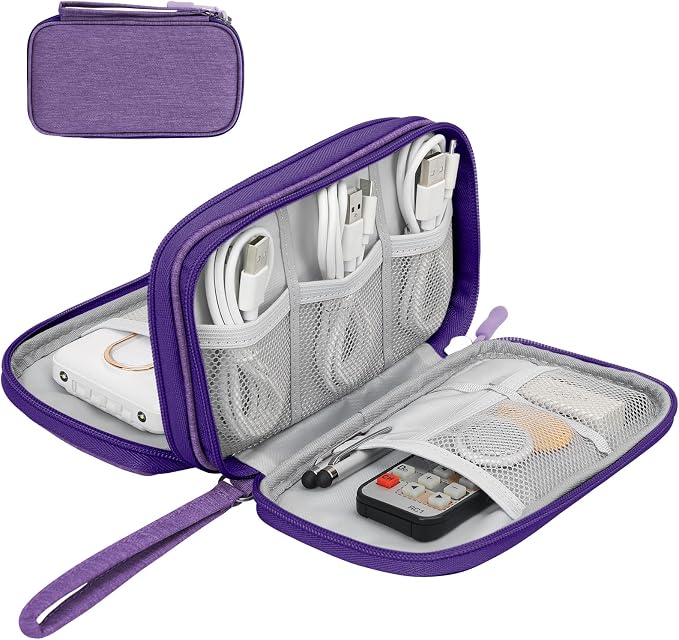 Skycase Electronic Organizer Travel Case - Waterproof Travel Cord Pouches for Organization, Cable Organizer, All-in-One Double Layers Storage Bag for Accessories, Charger, Cable, Purple - Medium