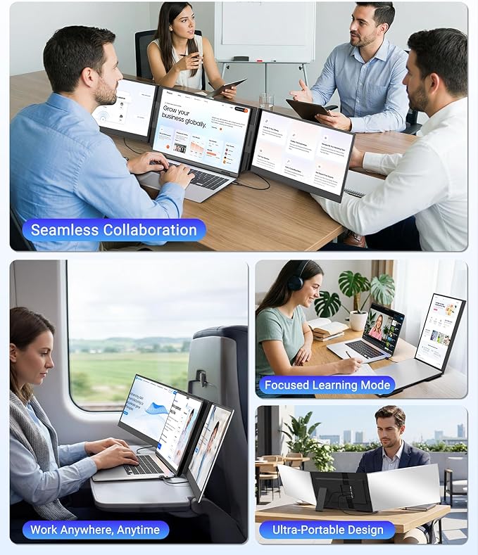 Synnov 15.6“ Laptop Screen Extender, 1080P FHD Ultra Light & Portable Triple Monitor for Laptops, Fit for 12"-17.3" Laptops, Plug & Play Travel Monitor Extender Compatible with Wins/MacOS/Chrome