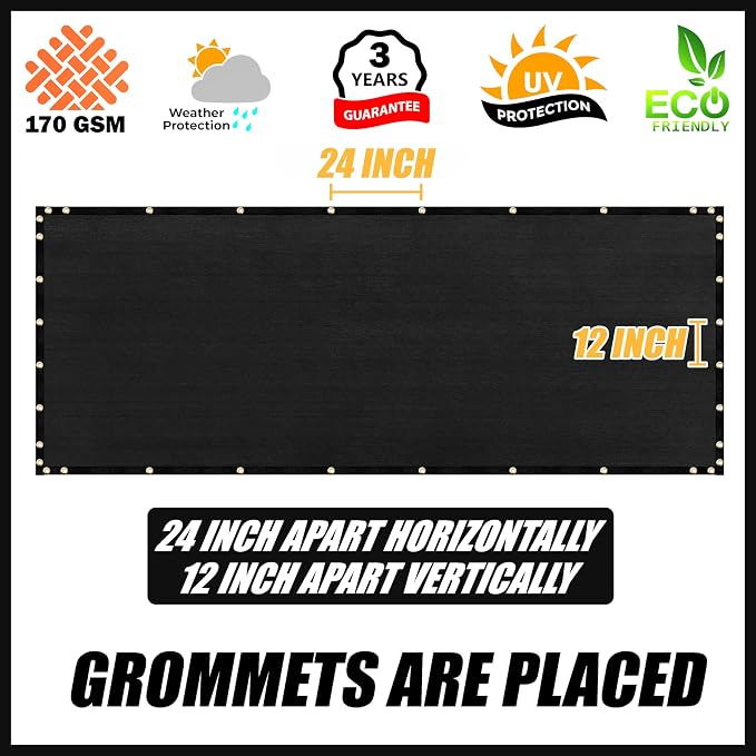 Royal Shade Custom Size 5' x 101' Black Fence Privacy Screen Windscreen Cover Netting Mesh Fabric Cloth - Cable Zip Ties Included (We Make Custom Size)