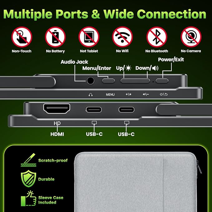 Upperizon Portable Monitor 18.5 inch 2K QHD 120% sRGB 120Hz IPS HDR HDMI USB-C Travel Monitor for Laptop MacBook PC Surface PS5 Xbox, Large External Display with Kickstand & Speakers, VESA Compatible