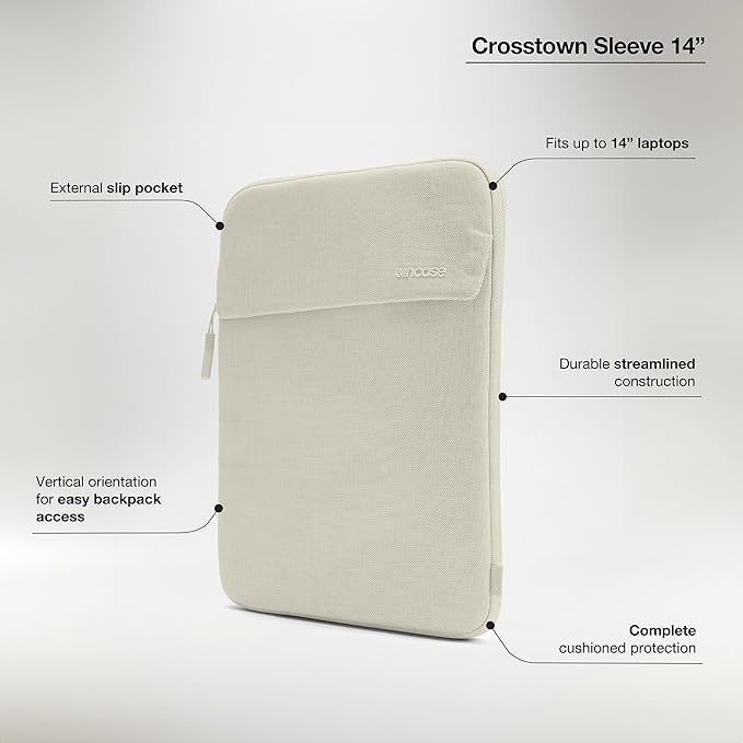 Incase Crosstown Sleeve with Woolenex - 13 Inch and 14 Inch Laptop and MacBook Sleeve – Vertical Orientation, Cushioned Protection, Durable Construction, External Slip Pocket - Limestone