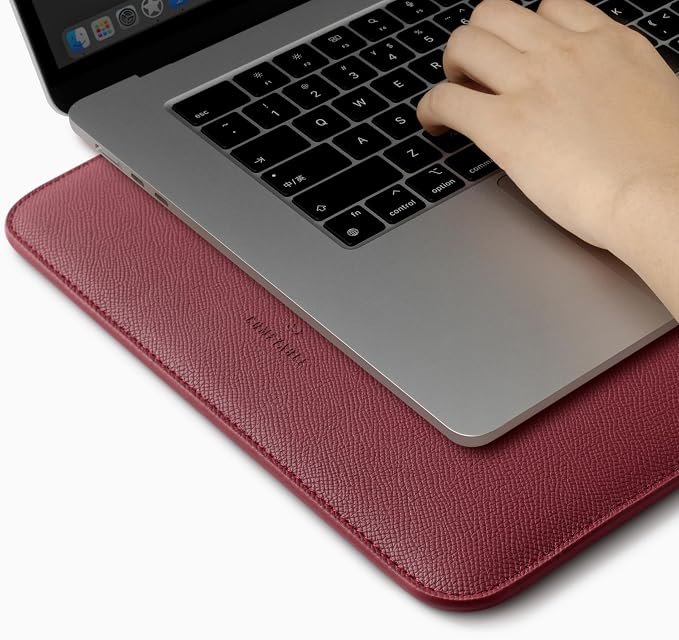 Comfyable Laptop Sleeve 14 Inch Precisely Compatible with MacBook Pro M5 M4 M3 M2 Pro/Max 2026-2021, Genuine Leather Cover Case, Wine Red