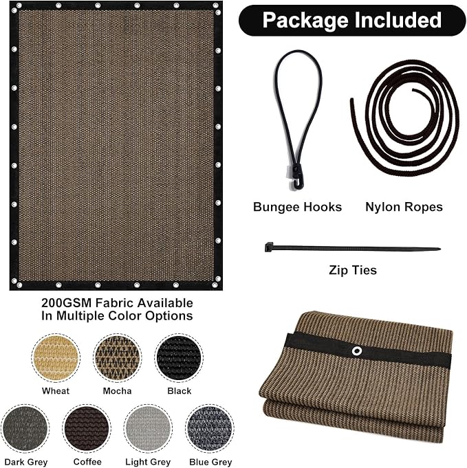 Artpuch 90% Sun Shade Cloth, 4 x 8 FT Pergola Shade Cover Canopy with Grommets, Sun Screen Fabric Tarp for Patio, Outdoor, Garden, Backyard, Mocha