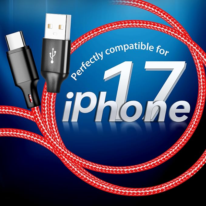 USB A to USB C Charger Cable, 5 Pack [3/3/6/6/10ft] Type C Fast Charging Cord High Data & Transfer Wire Compatible for iPhone 17/16/15 Plus/Pro Max iPad Pro Air Ps5 Controller Samsung Galaxy(Red)
