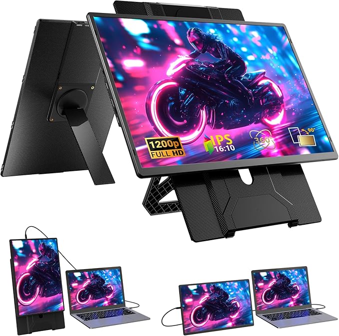 Ygretyrjh 16.1" Laptop Screen Extender, 1200P FHD Portable Monitor for Laptop, 360° Rotating, Plug & Play, Detachable Stand, Height Adjustable, Seamless Frame, Travel Monitor for Mac/OS/Win/Chrome/Dex