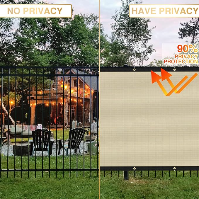 Privacy Fence Screen 6' x 31' Fencing Cover Heavy Duty Mesh Windscreen Cloth for Outdoor Garden Patio Backyard Chain Link Fence Beige
