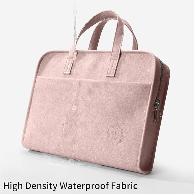 360° Protective Laptop Shoulder Bag Sleeve Case for 13-14.2 inch Notebooks, Compatible with 14 inch New MacBook Air Pro Max M4 M3 M2 M1, HP, Dell, Asus, Acer, with Airbags, Handle, Pink