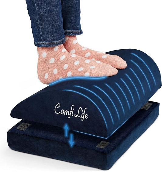 ComfiLife Foot Rest for Under Desk at Work – Adjustable Desk FootRest for Office Chair, Gaming Accessories – Ergonomic Teardrop Design for Back, Hip & Leg Pain Relief – 100% Memory Foam (Navy)