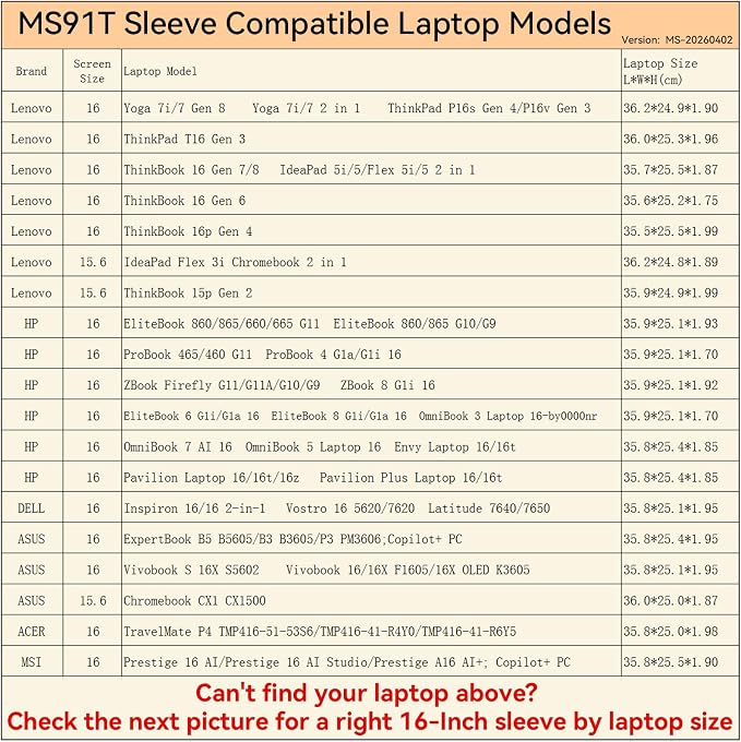 Smatree MS91T Hard Protective 16 inch Laptop Sleeve Case Compatible for HP OmniBook 5/7/Elitebook/Envy, Lenovo ThinkPad/ThinkBook/IdeaPad/Yoga7/7i, DELL Inspiron/Latitude, ASUS/MSI/ACER