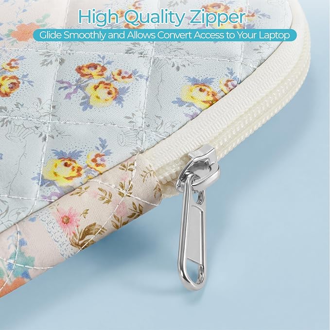 13-14 inch Cotton Quilted Laptop Sleeve for Women, Aesthetic Puffy Laptop Case Carrying Bag Compatible with MacBook Air/Pro 13/Pro 14, Soft Computer Liner Bag (Coloful Pin, 13.3 inch)