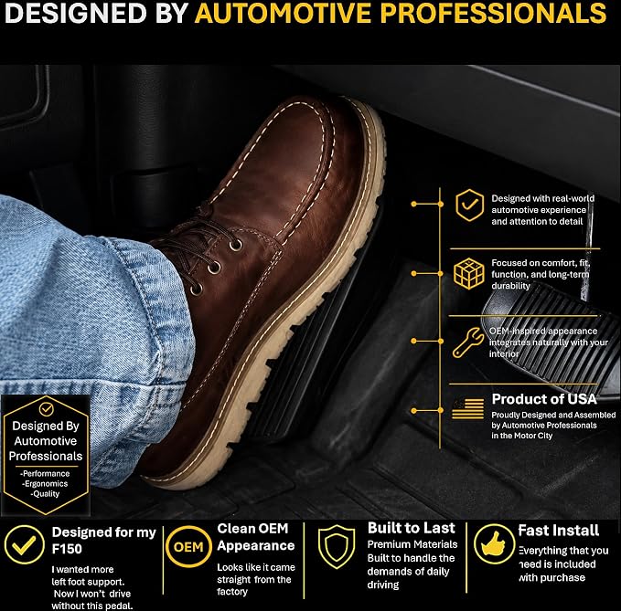 Ergonomic Adjustable Left Foot Rest Pedal - Compatible with Ford Ford F150 F250 F350 F450 F550 F650, F-Series, Expedition & RAM Trucks, Adjustable Driver Dead Pedal Comfort Accessory