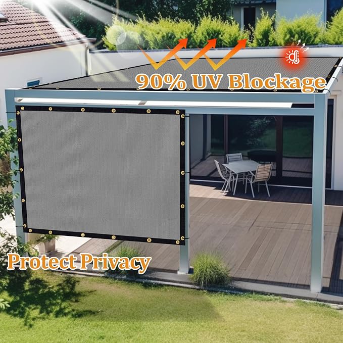 Shade&Beyond Customized Size 5' X 19' Shade Cloth with Grommets, 90% UV Protection UV Protection Mesh Tarp Sun Screens for Patio GN01, Light Gray
