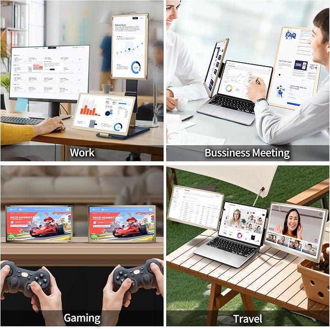 15.6" Triple Laptop Screen Extender, FHD 1080P IPS Laptop Monitor Extender, Detachable Screen Travel Monitor Laptops with Speakers, Plug&Play, Compatible with Mac/Android/Win