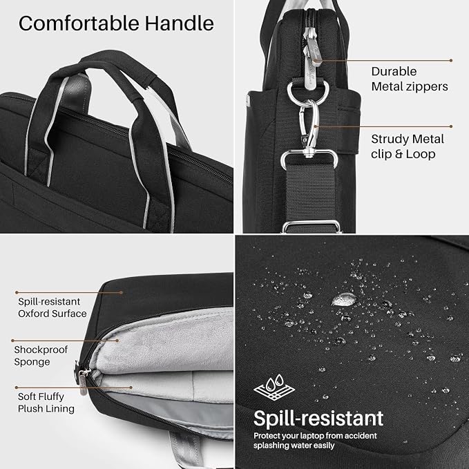 BAFFINA 15.6 16 Inch Laptop Shoulder Bag for Men Women,Waterproof Computer Carrying Case Messenger Bag with Strap,Laptop Briefcase for 14-15-16 Inch MacBook/Chromebook/Notebook Hp Dell Acer Asus,Black