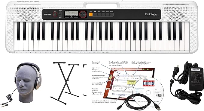 Casio CT-S200WE EPA 61-Key Premium Keyboard Package with Headphones, Stand, Power Supply, 6-Foot USB Cable and eMedia Instructional Software, White