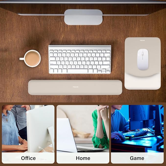 MOSISO Wrist Rest Support for Mouse Pad&Keyboard Set, Rectangular Ergonomic Mousepad Non-Slip Base Home/Office Pain Relief&Easy Typing Pad with Neoprene Cloth&Raised Silicone Lining, Stone Gray