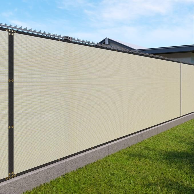 Windscreen4less 4' x 38' Privacy Fence Screen Heavy Duty Windscreen Fencing Mesh Fabric Shade Net Cover with Brass Grommtes for Outdoor Wall Garden Yard Pool Deck Beige