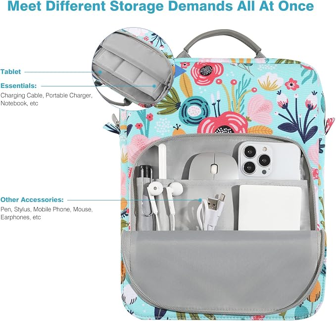 Dadanism 9-11 Inch Tablet Sleeve Bag Carrying Case with Shoulder Strap for iPad (A16) 11", iPad 10th Gen 10.9", iPad Air M4/Pro M5 11", iPad 9/8/7th 10.2", Galaxy Tab A11+ Plus 11",Grass+Flower