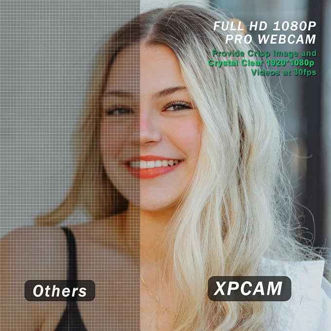 XPCAM Full HD 1080P White Webcam with Privacy Shutter and Tripod, Pro Streaming Web Camera with Microphone, Widescreen USB Computer Camera for Laptop Desktop Mac
