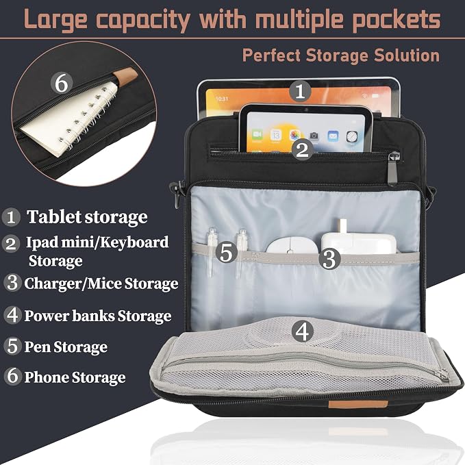 12.9 Inch Tablet Sleeve Bag, Padded Carrying Case for 13" iPad Air M4 M3 M2 2026-2024, iPad Pro M5 M4 M2 M1, Samsung Galaxy Tab S9 FE+/S9+/S8+/S7 FE/S7+ 12.4" 2022/2023, Surface Laptop Go 12.4"