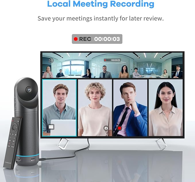 KanDao Meeting Pro 360-degree Video Conference Camera with Microphones and Speakers, AI Tracking, Smart Zooming, Automatic Focus, 4-in-one Standalone Meeting Room Camera System, Wi-fi/HDMI/USB