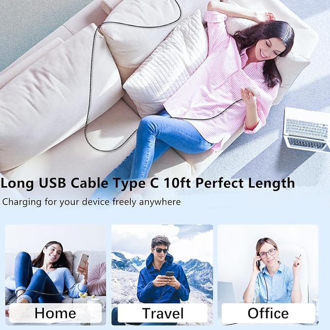 USB C to C Charger Cable 10ft, 60W Type C to C Fast Charging Cable Cord Long for Apple iPhone 17 Pro Max/17 Air/16 Pro Max/16 Pro/15 Plus/15 Pro Max/MacBook 2021/2020/2019,iPad Pro/Mini/Samsung Galaxy