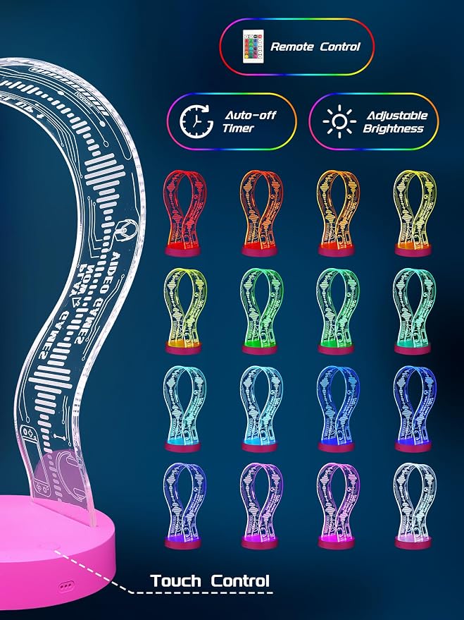 CoolGift Mart Light Up Headphone Stand with 16 Color Lights, Game Pattern Acrylic Headset Stand with 1 USB and 1 Type-C Charging Ports, Gifts for Girls Women Gamers and Music Lovers