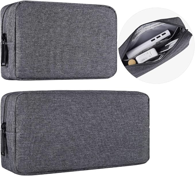 Universal Electronics Accessories Carrying Case, 2PCS Big + Small Portable Storage Pouch, Cosmetic Bag, Cable Organizer Compatible Hard Drive, Mouse, Power Bank, Adapter, Cellphone, Space Gray