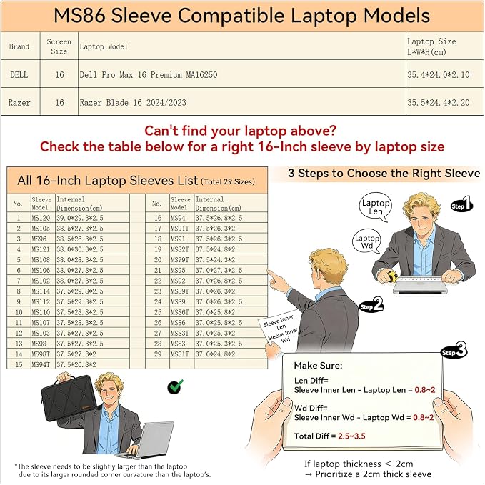 Smatree MS86 Hard Protective 16 inch Laptop Sleeve Case Compatible for DELL Pro Max 16 Premium MA16250, for Razer Blade 16 2024/2023