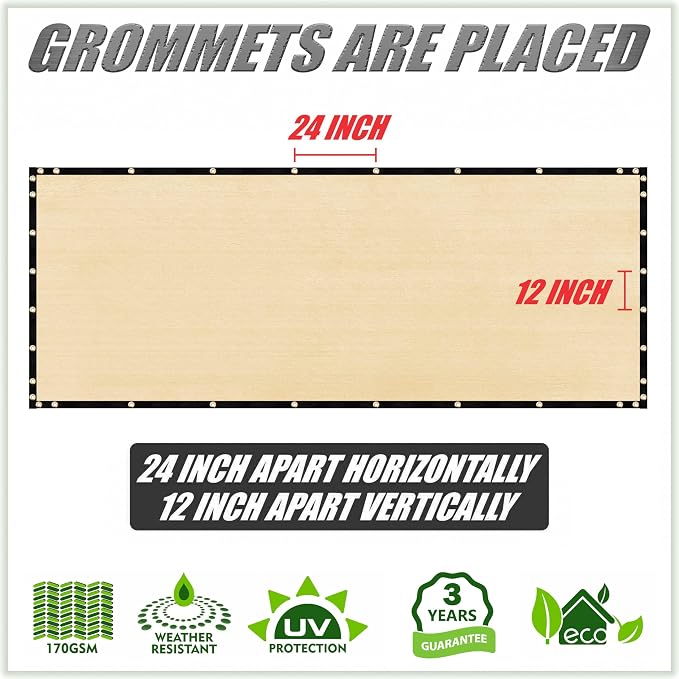 ColourTree Customized Size Fence Screen Privacy Screen Beige 5' x 126' - Commercial Grade 170 GSM - Heavy Duty - 3 Years Warranty - Cable Zip Ties Included