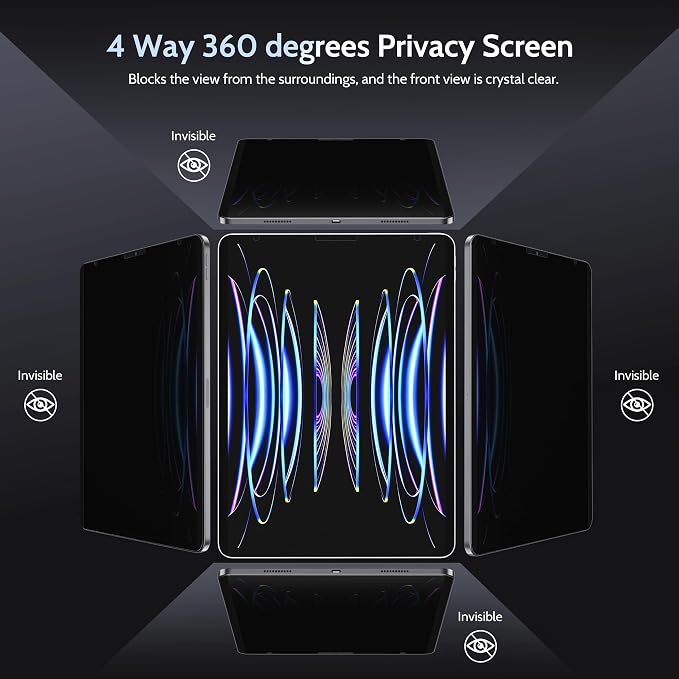 Peslv 4 Way Magnetic Privacy Screen Protector for iPad Air 5th 4th 10.9" & iPad Pro 11(2018-2022), Removable 360 Spy Private Filter, Anti Blue Light Glare Bubble-Free Black Security Protector